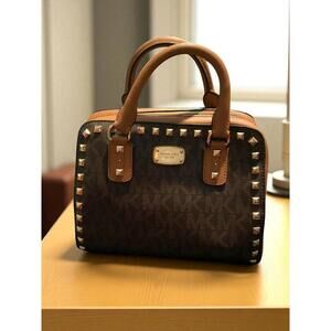 Michael Kors Studded Satchel Bag Handles Crossbody Strap Pockets Zipper READ